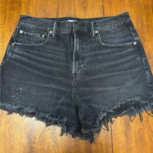 AE77 Black Denim Frayed Hem Shorts NWOT